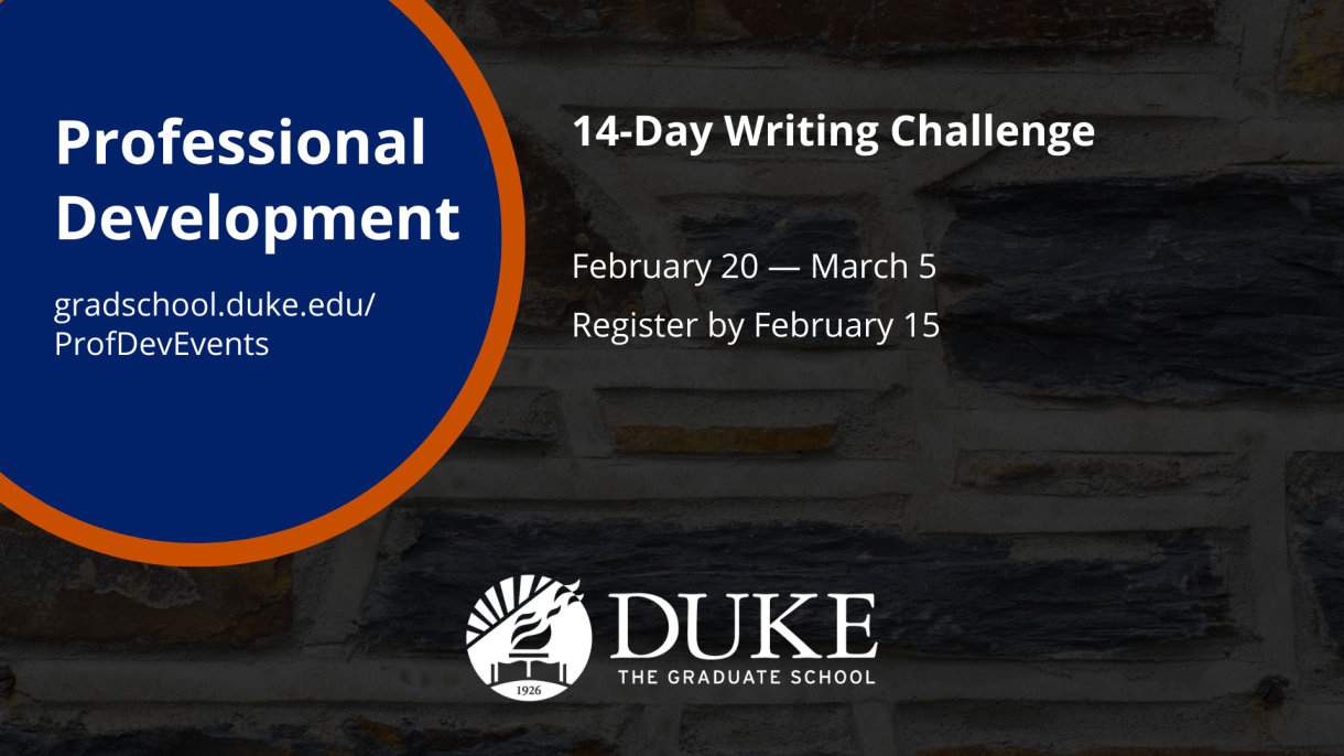A graphic for the "14-Day Writing Challenge" event beginning on February 20, 2023.