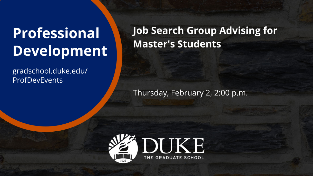 A graphic for the "Job Search Group Advising for Master's Students" event on February 2, 2023.