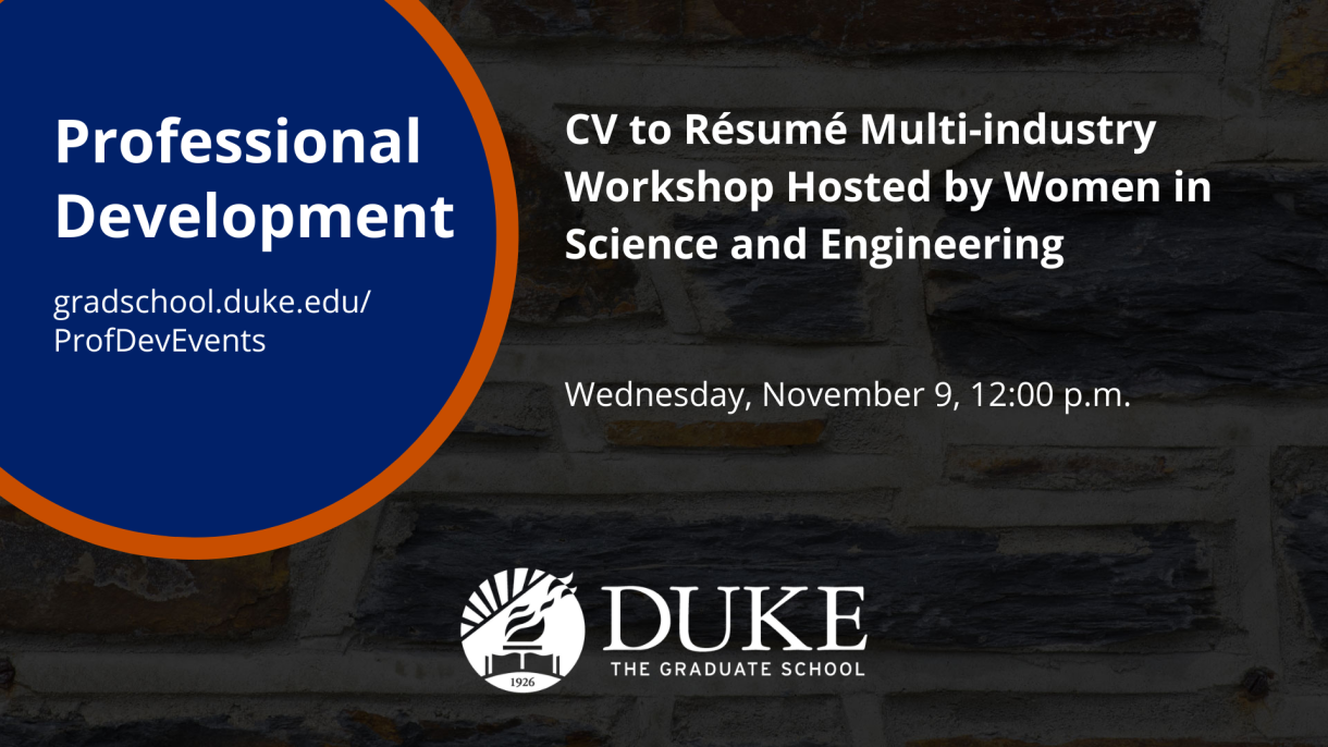 CV to Résumé Multi-industry Workshop Hosted by Women in Science and Engineering