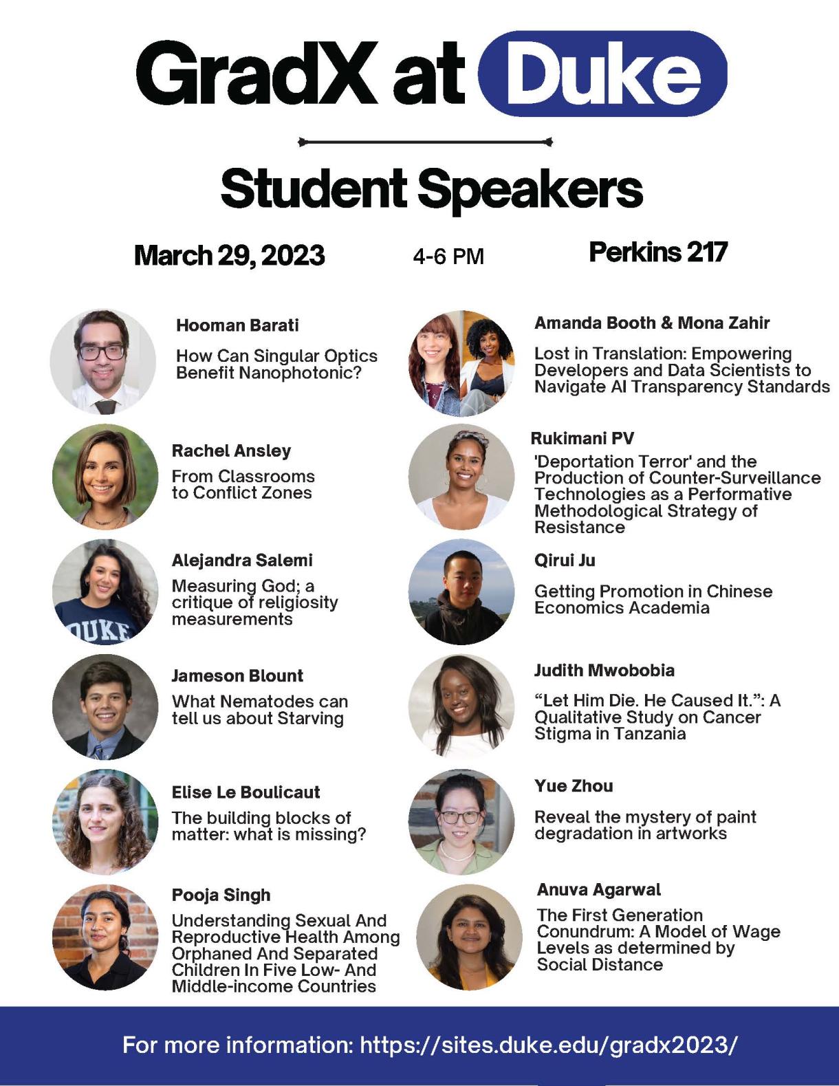 List of 2023 GRADx Student Speakers and Talk Titles