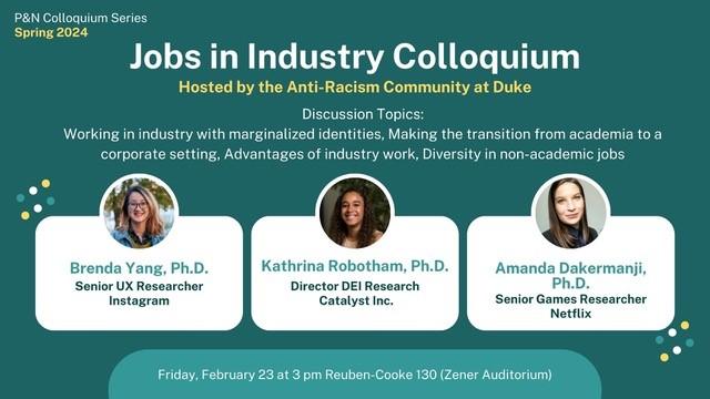 Job in Industry Colloquium February 23, 3-4 pm
