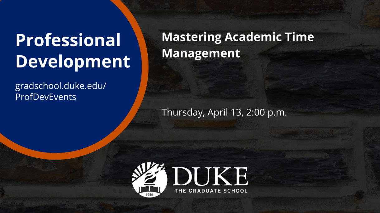 A graphic for the "Mastering Academic Time Management" event on April 13, 2023.