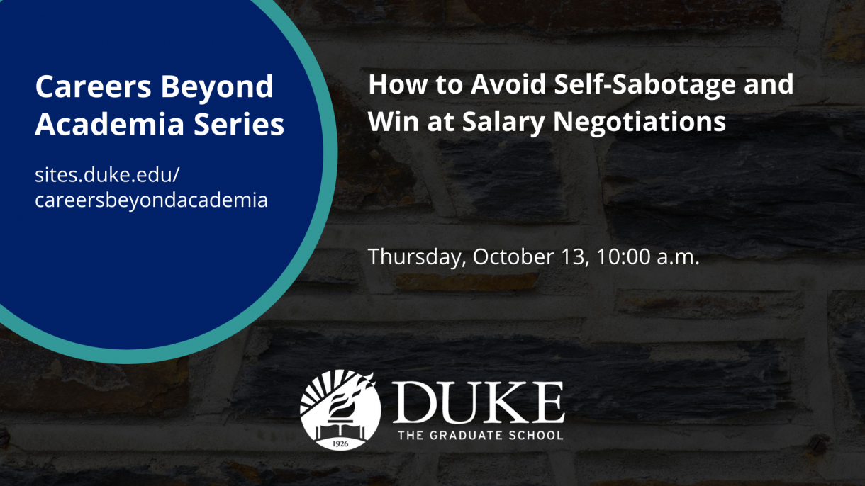A graphic for the "How to Avoid Self-Sabotage and Win at Salary Negotiations" event on October 13.