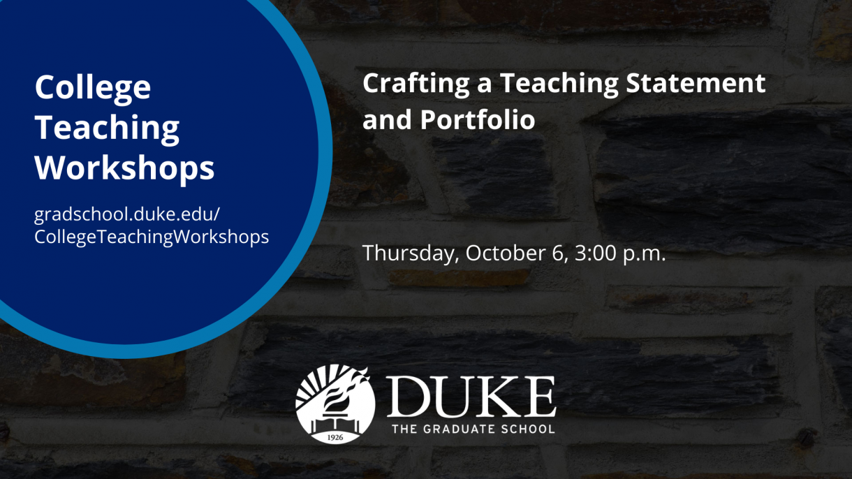 A graphic for the "Crafting a Teaching Statement and Portfolio" event on October 6. 