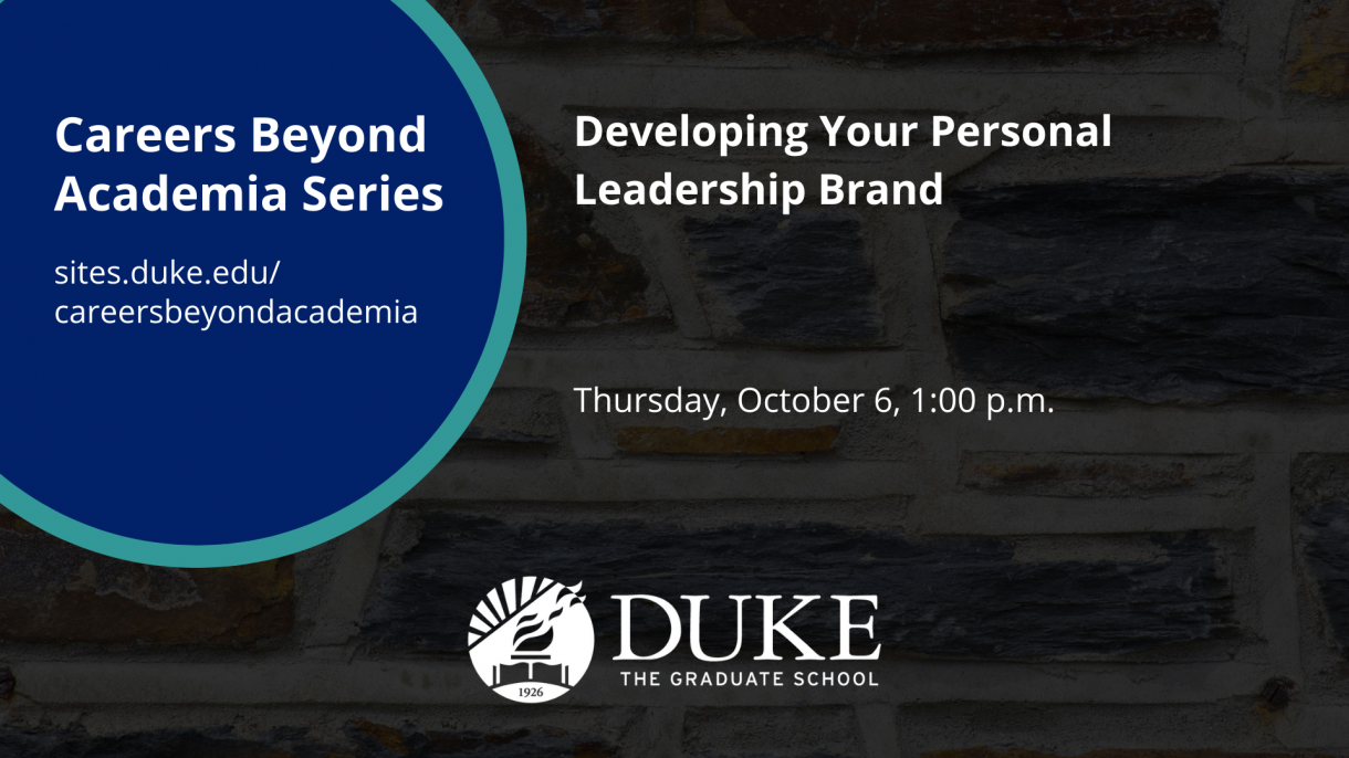 A graphic for the "Developing Your Personal Leadership Brand" event on October 6.
