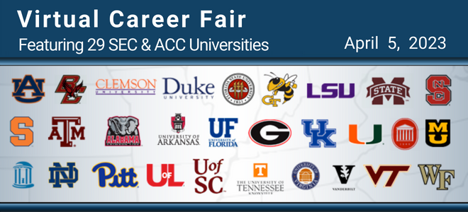 Virtual Career Fair Featuring 29 SEC & ACC Universities, April 5, 2023 