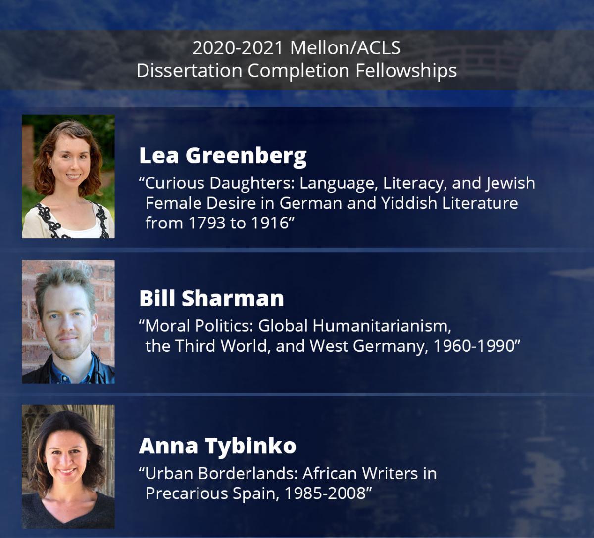 Mellon/ACLS Dissertation Completion Fellowship Recipients