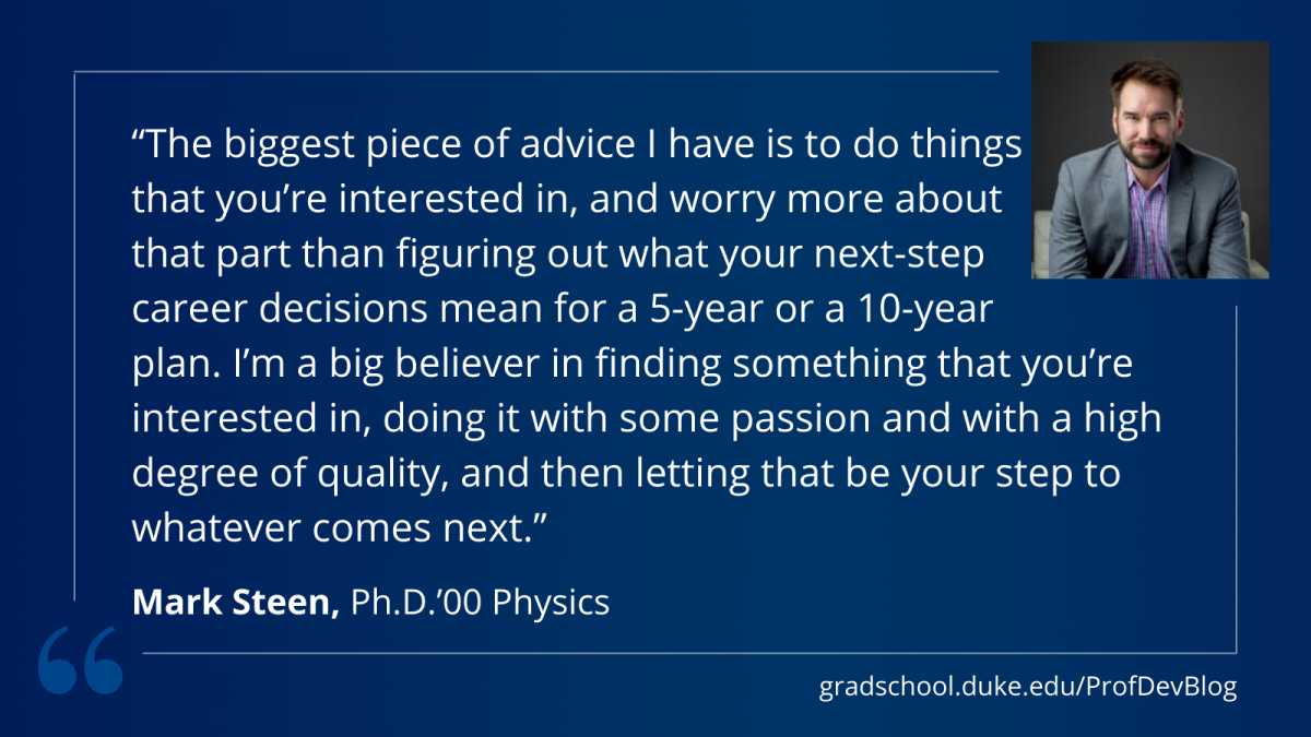 Graphic with Steen's advice to grad students considering nonacademic paths