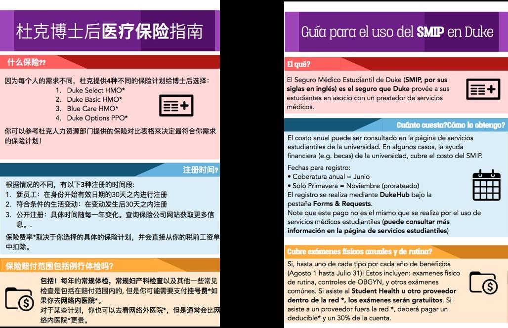 Quick-guides for Duke health insurance in other languages