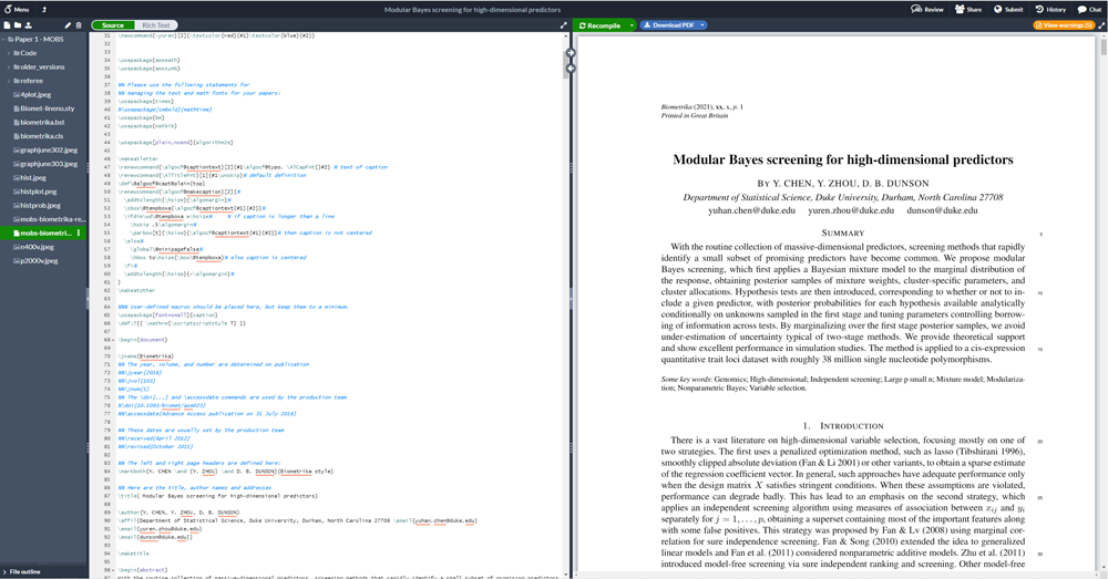 Photo: Screenshot of the Modular Bayes Screening paper that I revised during this summer.