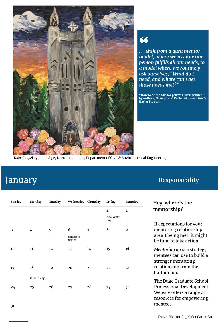 Mentoring calendar sample page