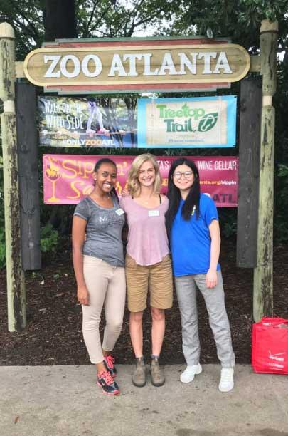 Photo: Wen Zhou (right) and two research interns, Gianna and Feruth, after a day of hard work in Zoo Atlanta.