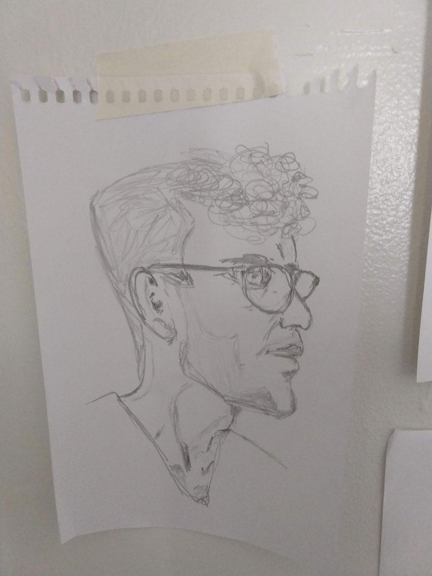 A self-portrait, completed as part of Hiller's drawing practice