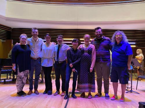 A post concert picture at nief-norf summer festival with guest composer Mark Applebaum, June 10, 2022.