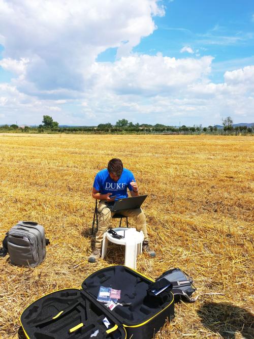  Piloting the drone from "home base" in a Tuscan field