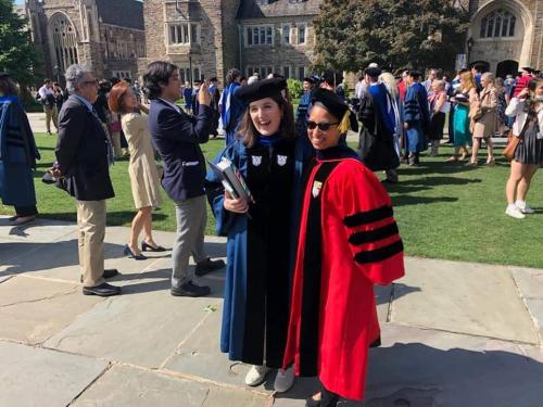 Jess and Professor Tsitsi Jaji at graduation. Professor Jaji is an associate professor of English at Duke