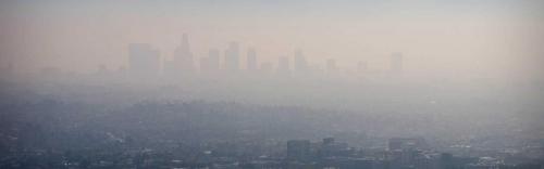 The Los Angeles skyline, which is cloudy from air pollution