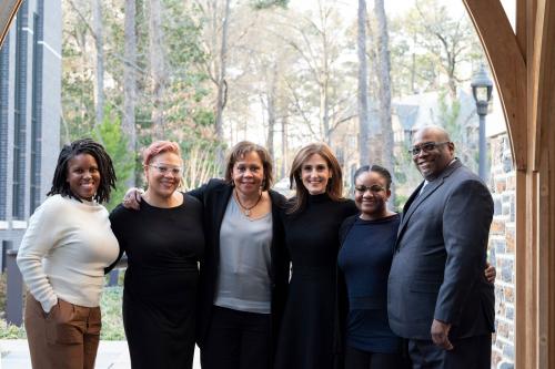 Dean McClain with a group of her former Ph.D. advisees who gathered to honor her in spring 2022